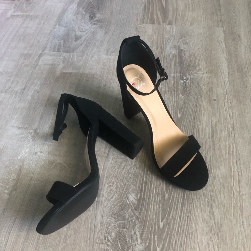 Black strap heels